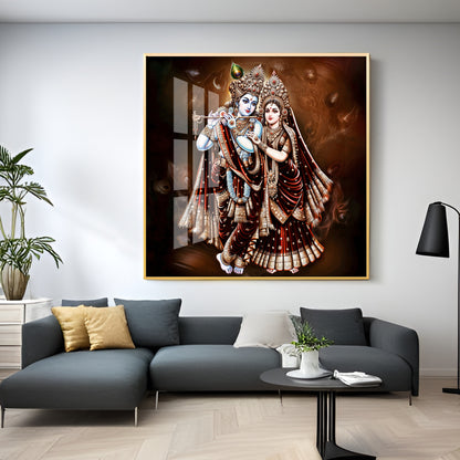 Lovely Radha Krishna Luxury Crystal Square Wall Art