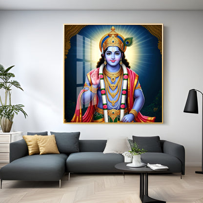 Divine Lord Krishna Blessing Premium Acrylic Square Wall Art