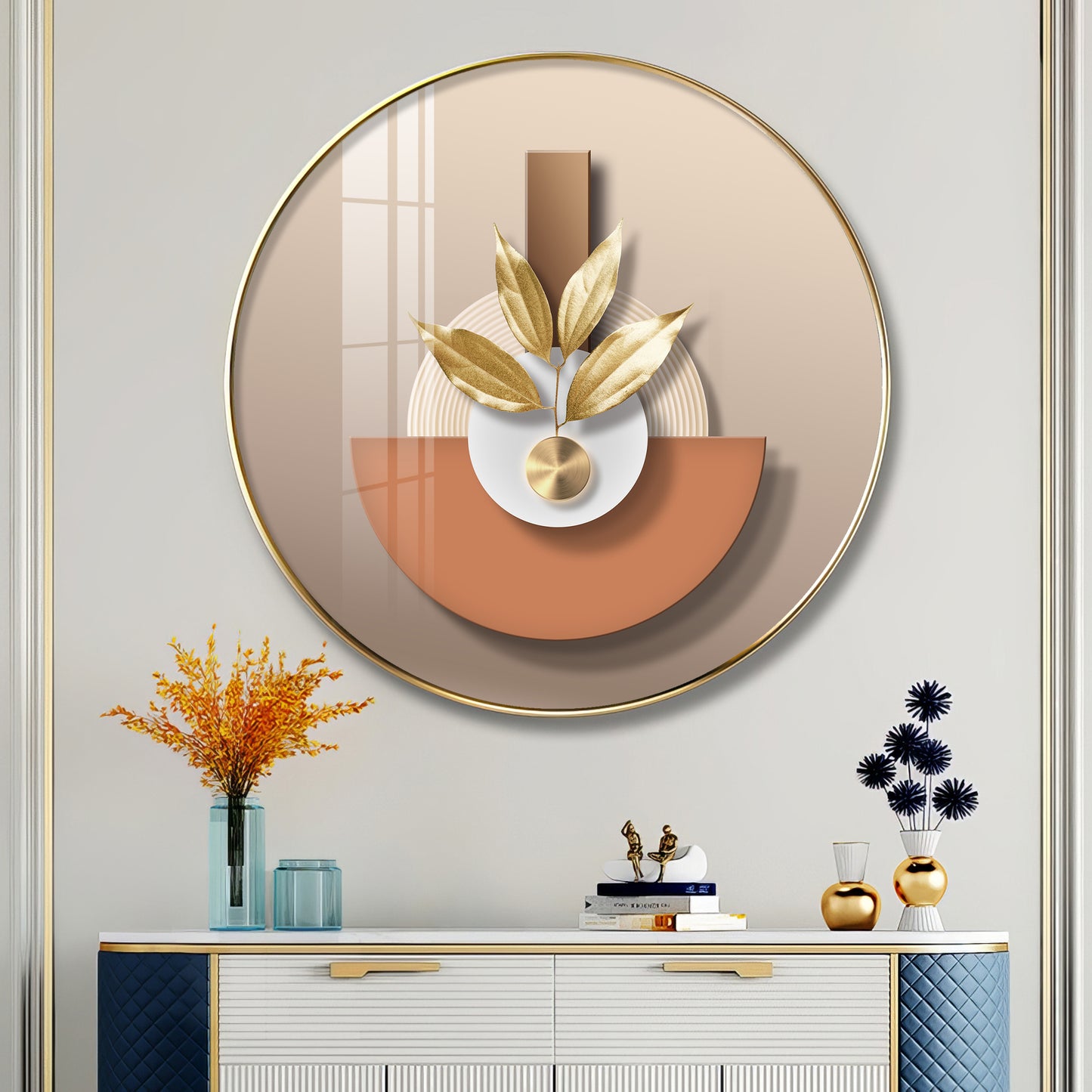 Leafy Luxe Vase Premium Acrylic Round Wall Art