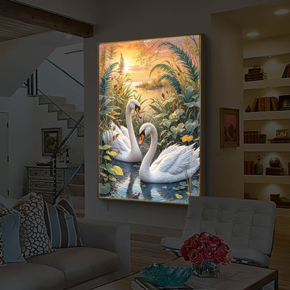 Two Swan Modern Luxury Backlight Vertical Wall Art