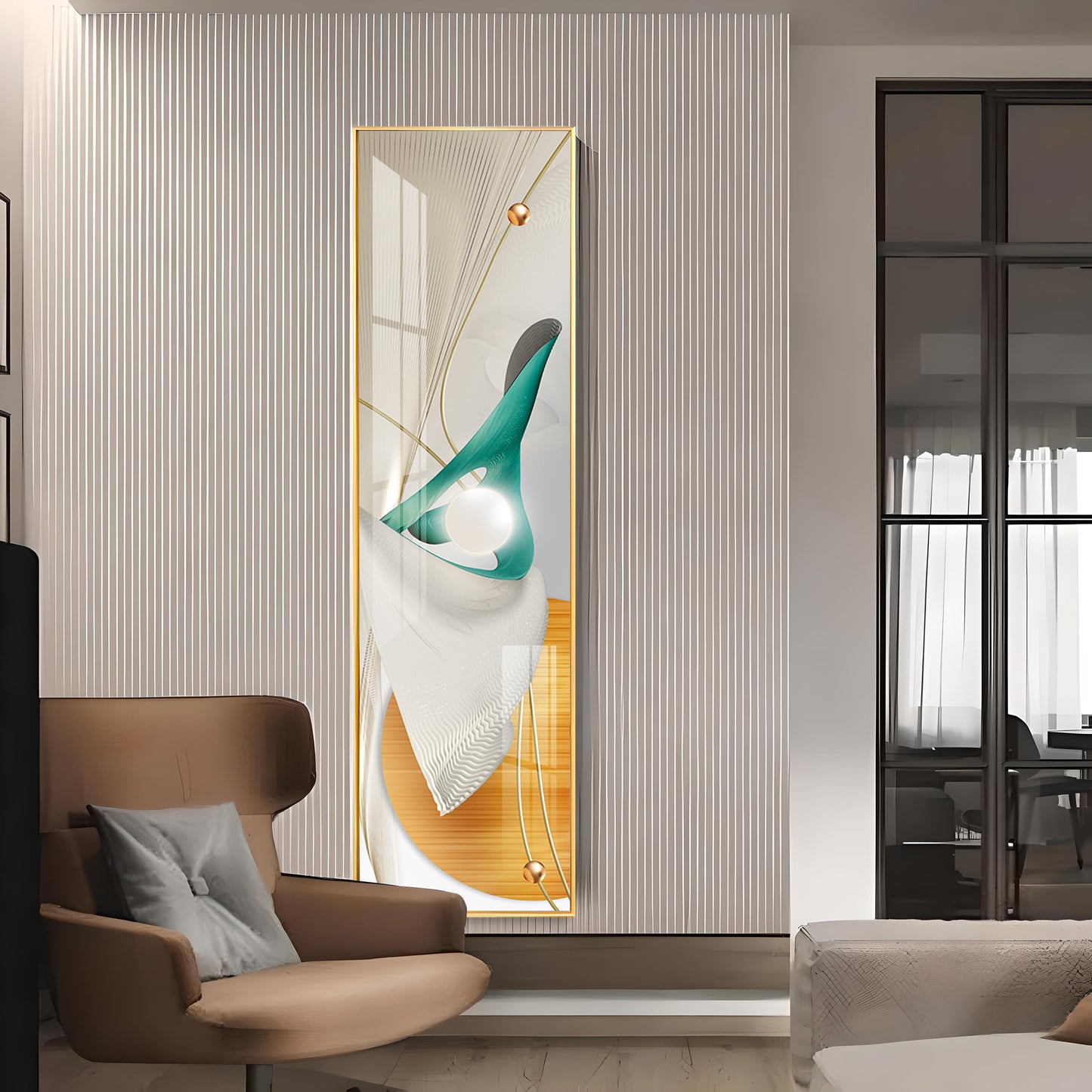 Nordic Abstract Golden Premium Acrylic Vertical Wall Art