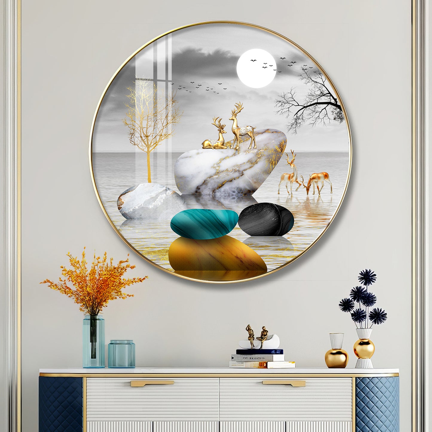 Deer And Stone Premium Acrylic Round Wall Art