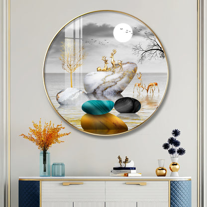 Deer And Stone Premium Acrylic Round Wall Art