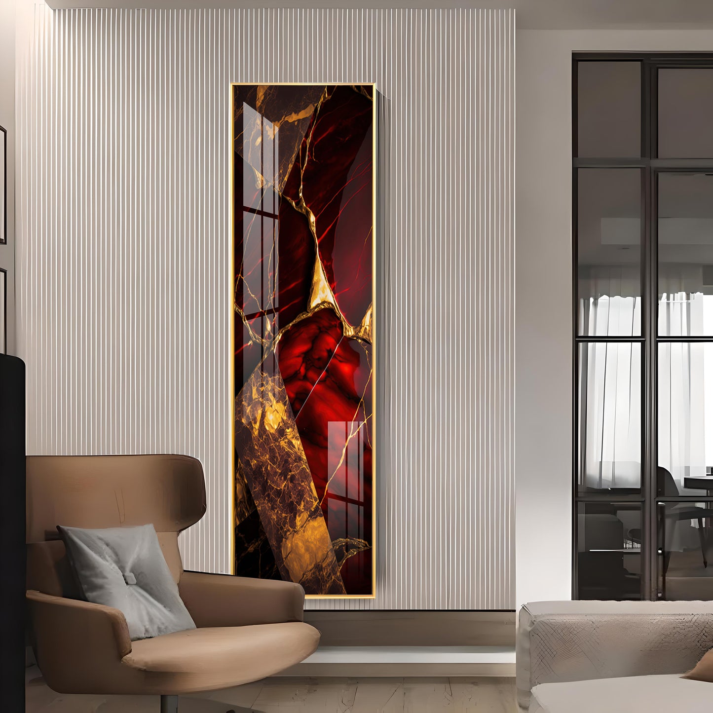 Gold & Red Tones Premium Acrylic Vertical Wall Art