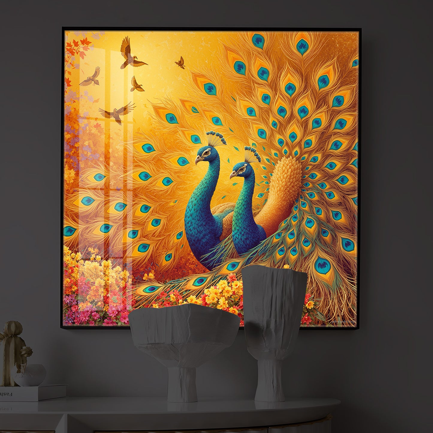 Couple Peacock Modern Luxury Backlight Square Wall Art