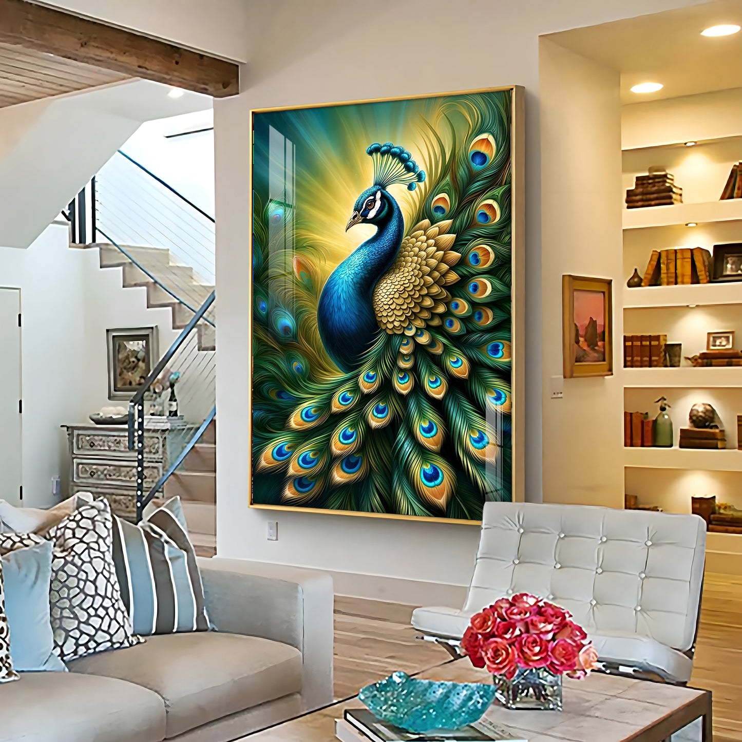 Heavenly Peacock Premium Acrylic Vertical Wall Art