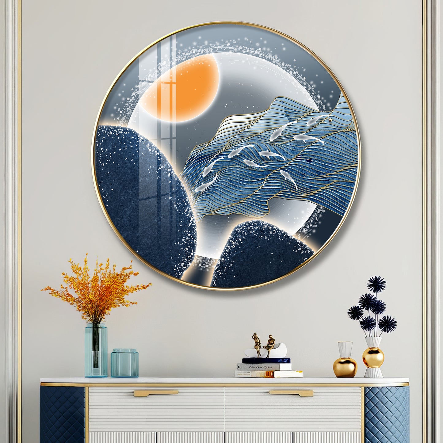 Glacier Koi Fish Premium Acrylic Round Wall Art