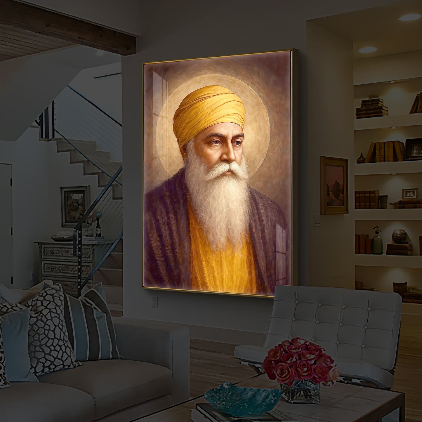 Guru Nanak Dev Ji Modern Luxury Backlight Vertical Wall Art