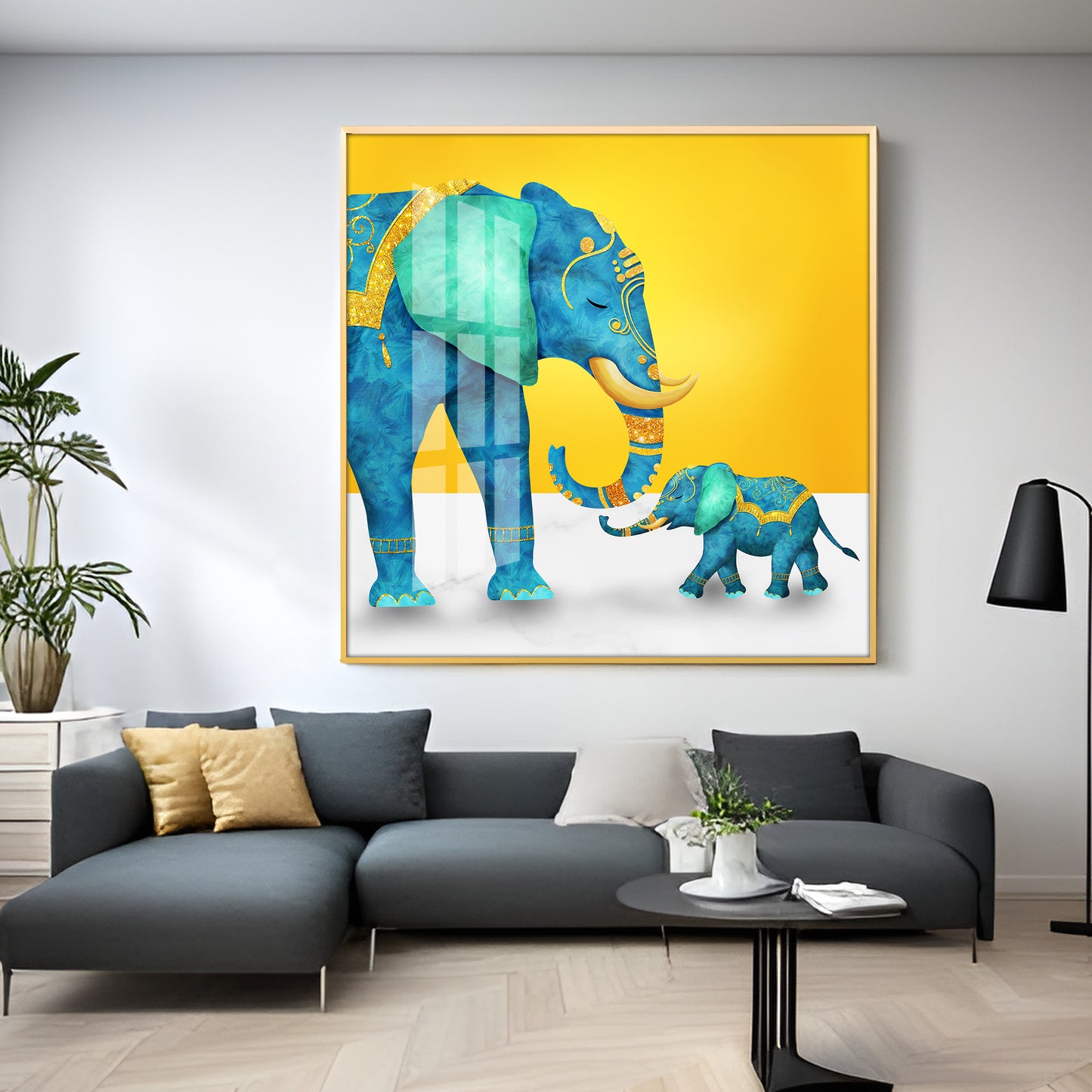 Elephant With His Kid Premium Acrylic Square Wall Art