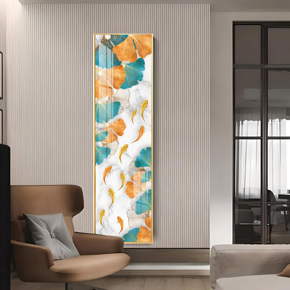 Blue & Gold Ginkgo Leaves Premium Acrylic Vertical Wall Art