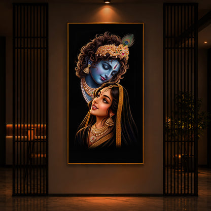 Hindu Deities Shri Radha Krishna Modern Luxury Backlight Vertical Wall Art