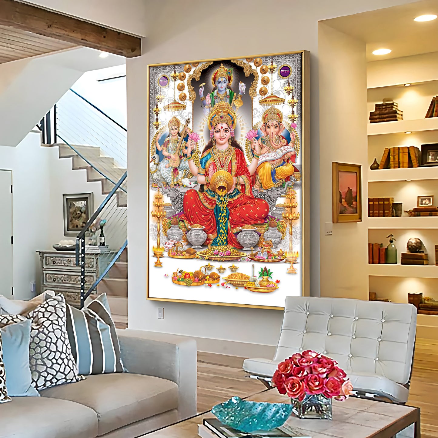 Goddess Maha Laxmi Ji With Conch Premium Acrylic Vertical Wall Art