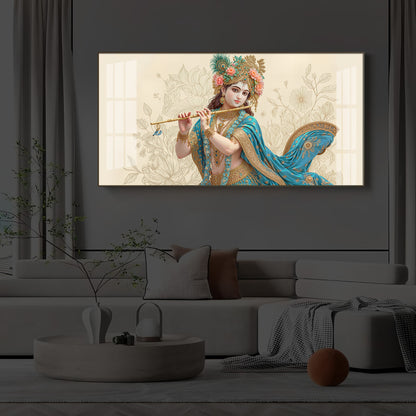 Beautiful Krishna Ji Modern Luxury Backlight Horizontal Wall Art