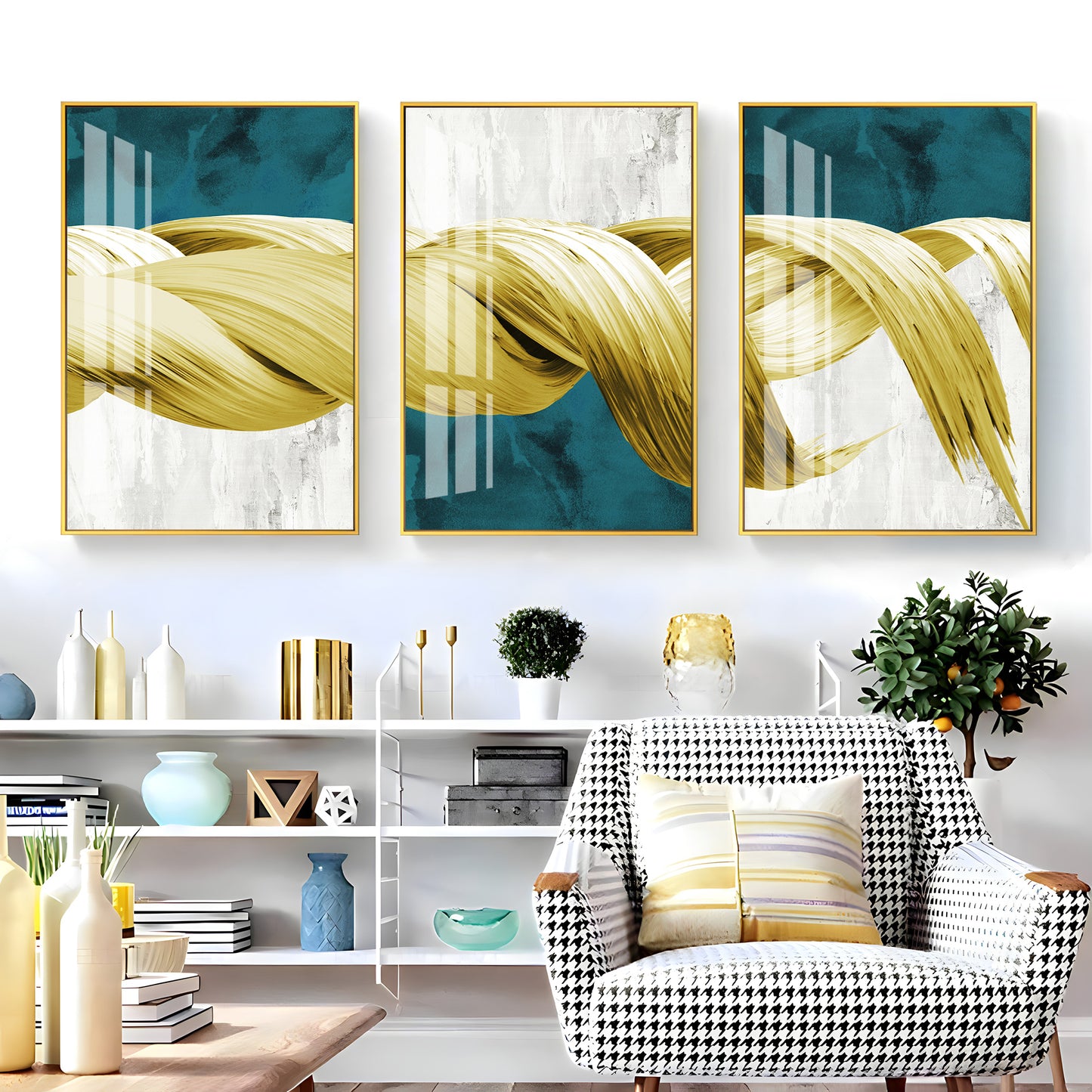 Golden Knot Premium Acrylic Wall Art (Set of 3)