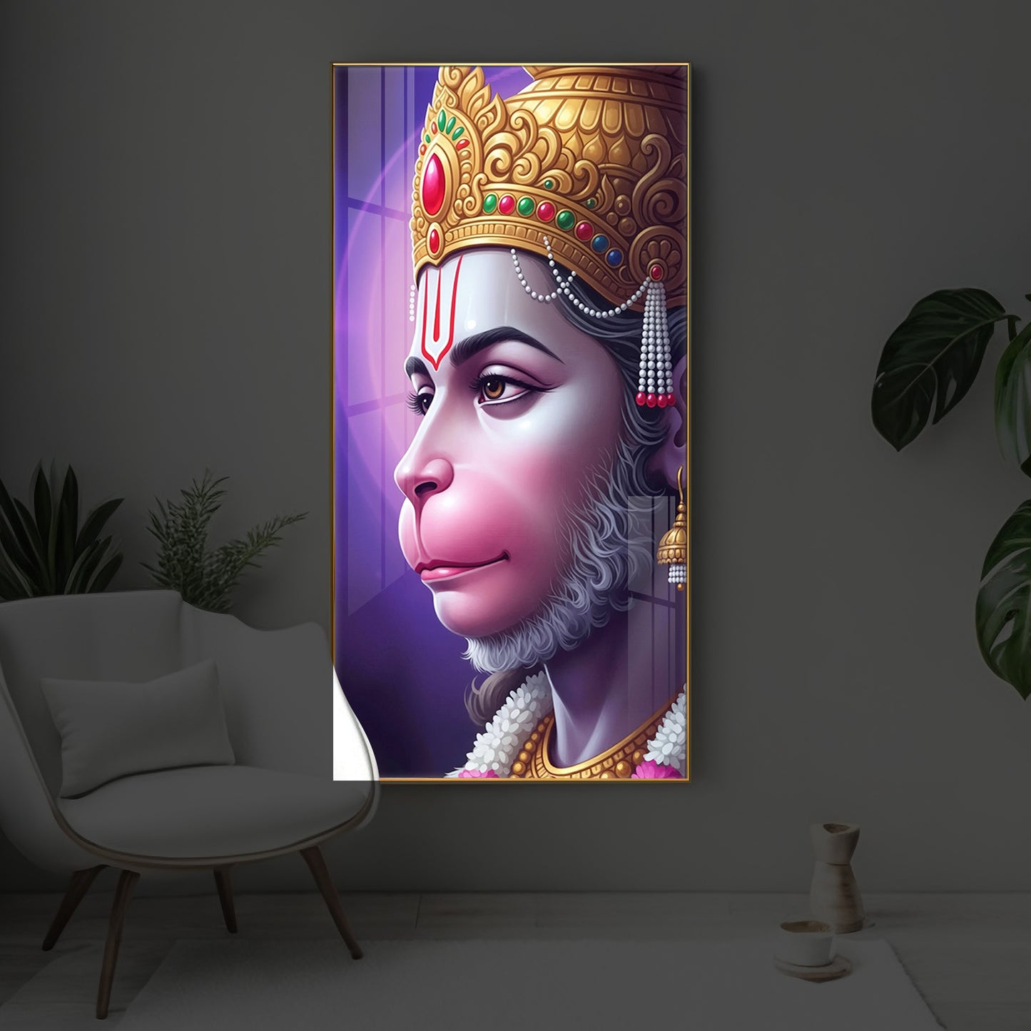 Jai Shri Hanuman Modern Luxury Backlight Vertical Wall Art