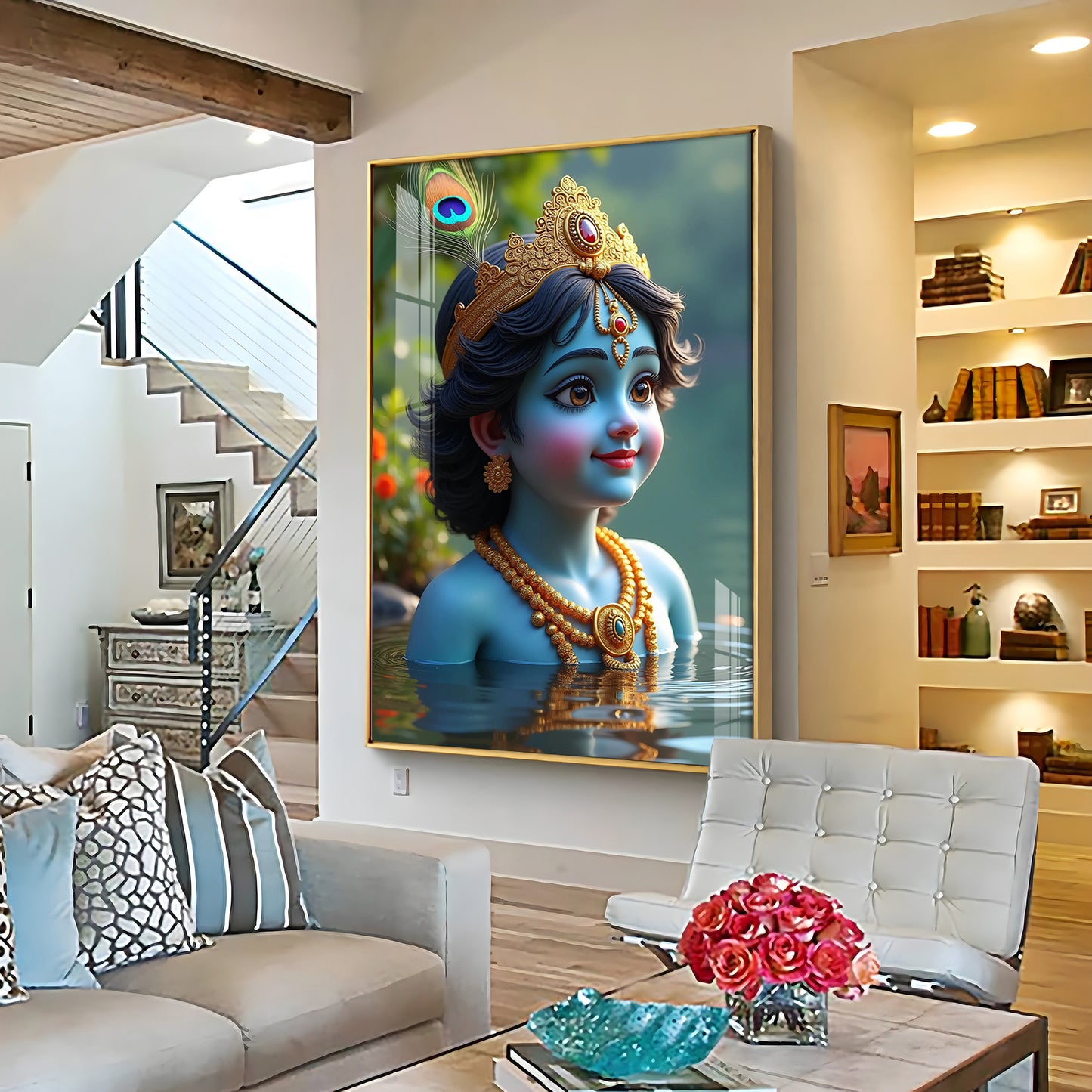 Little Krishna Reflection In Water Premium Acrylic Wall Art