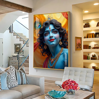 Krishna in Blue and Yellow Premium Acrylic Wall Art