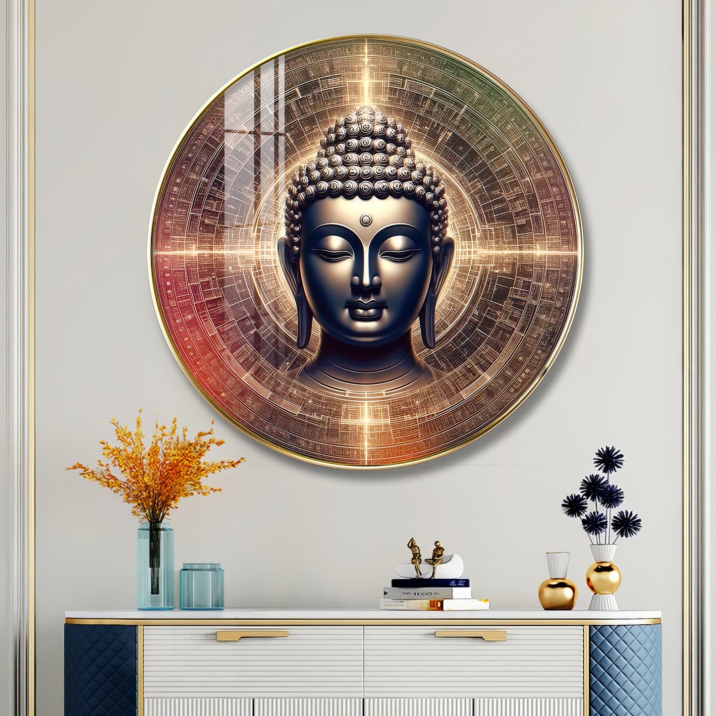 Golden Buddha Aura Premium Acrylic Round Wall Art