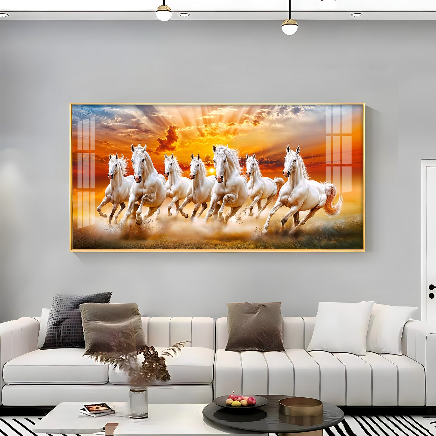 Vastu Seven Running Horses In Morning Premium Acrylic Horizontal Wall Art