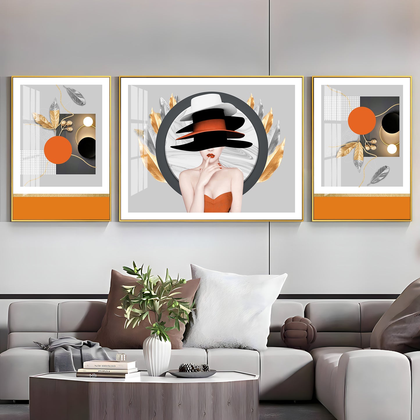 Girl With Hat Premium Acrylic Wall Art (Set of 3)