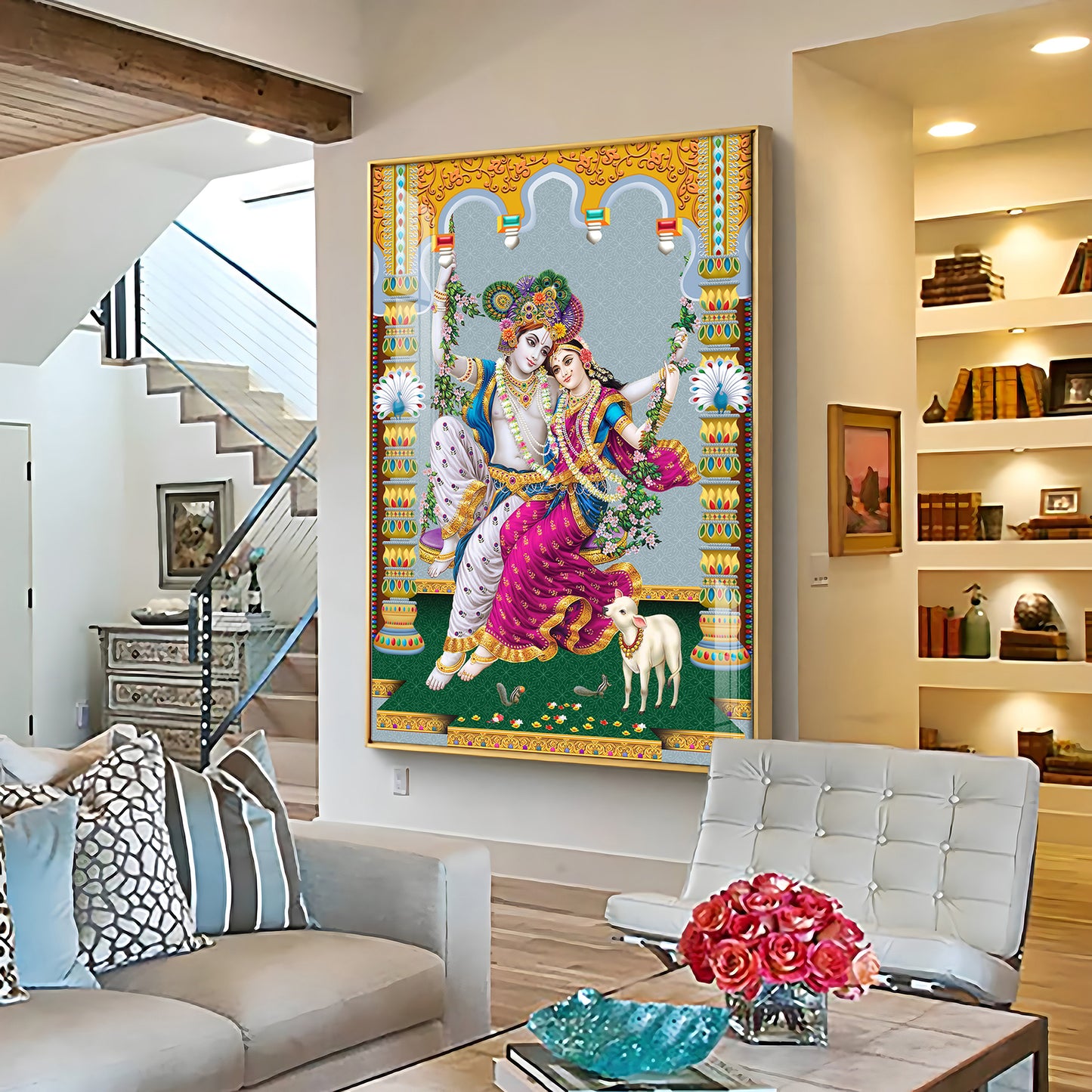Sacred Radha and Krishna Premium Acrylic Vertical Wall Art
