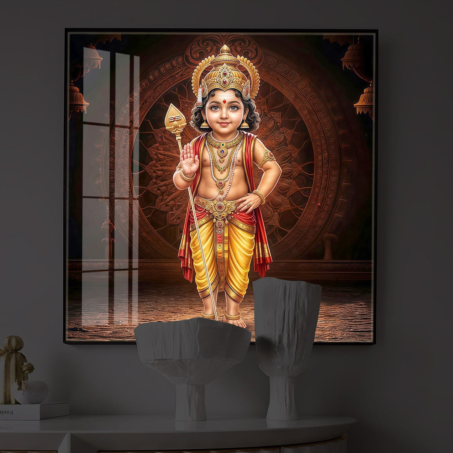 Divine Lord Murugan Modern Luxury Backlight Square Wall Art