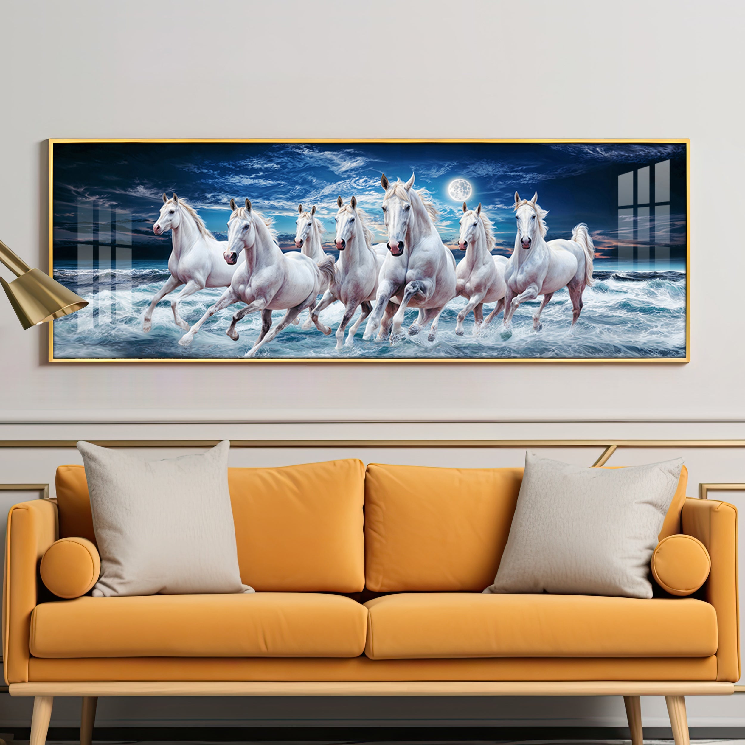 High-Quality Vastu Seven Running Horse Premium Acrylic Horizontal Wall Art