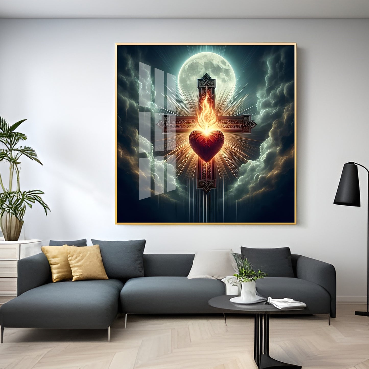 Heart Of Fire and Faith Premium Acrylic Square Wall Art