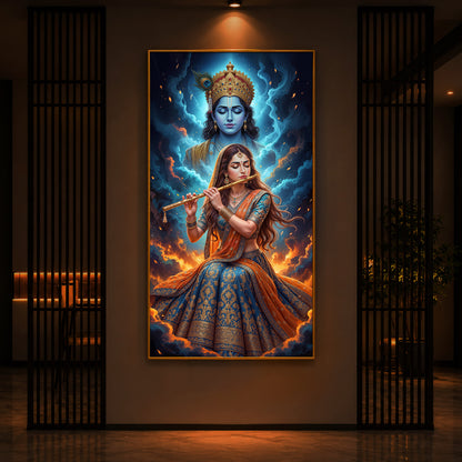 Radhe Krishna Colorful Modern Luxury Backlight Vertical Wall Art