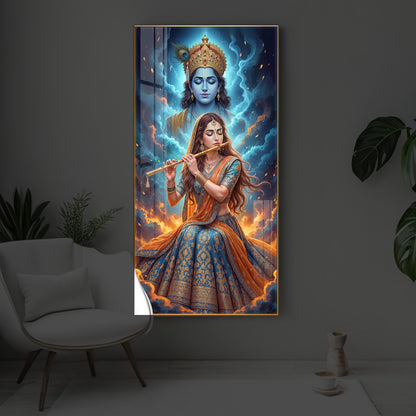 Radhe Krishna Colorful Modern Luxury Backlight Vertical Wall Art