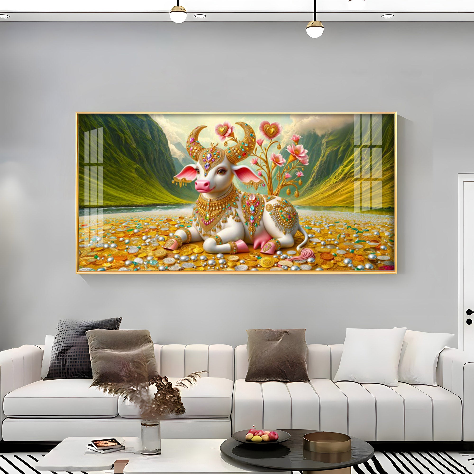 Ornamented Kamadhenu Premium Acrylic Horizontal Wall Art