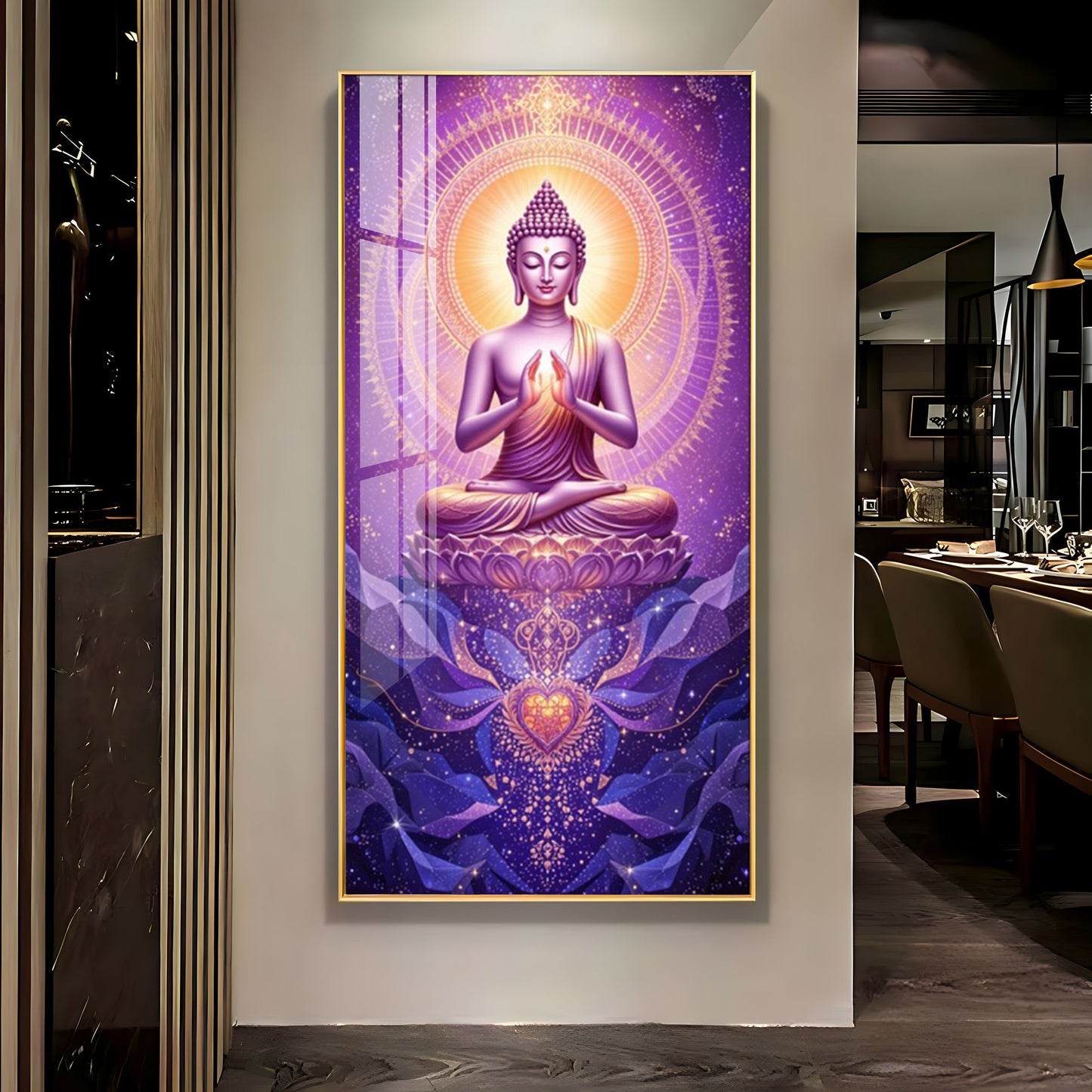 Buddha In Purple Harmony Premium Acrylic Vertical Wall Art
