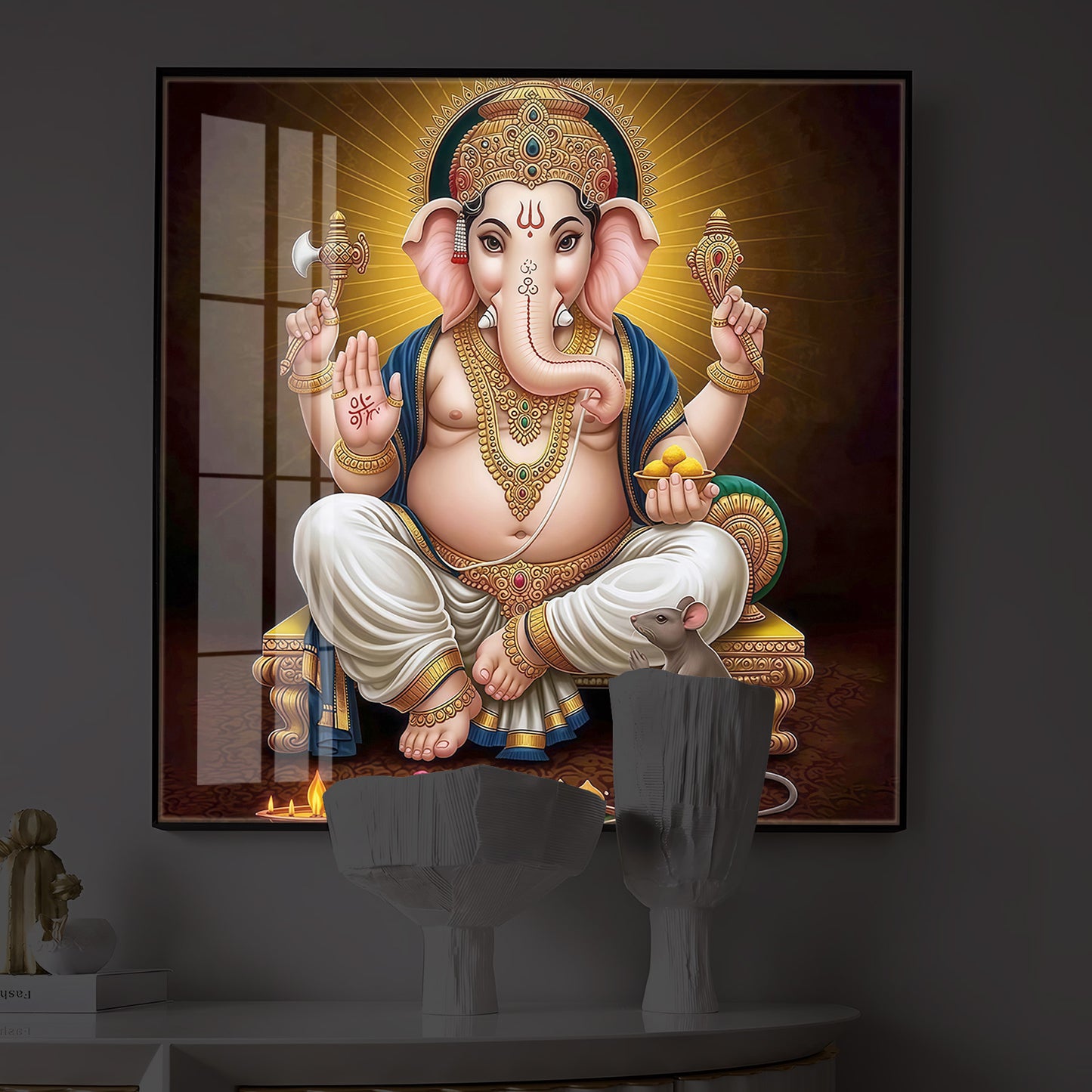 Shree Ganesh Modern Luxury Backlight Square Wall Art
