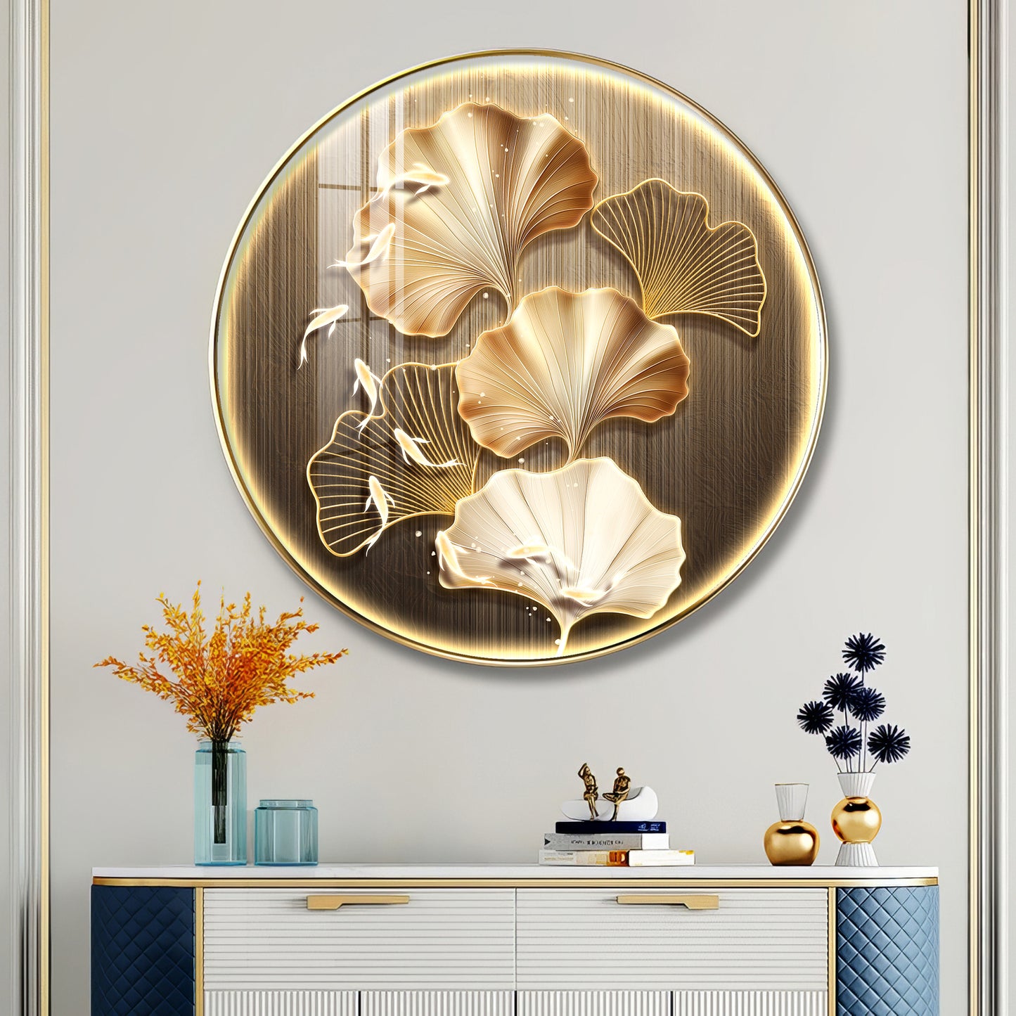 Golden Fusion Petal Premium Acrylic Round Wall Art