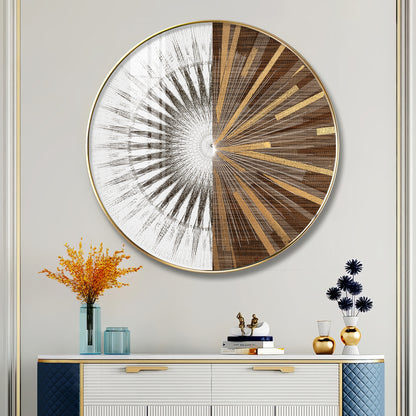 Gold & White Abstract Premium Acrylic Round Wall Art