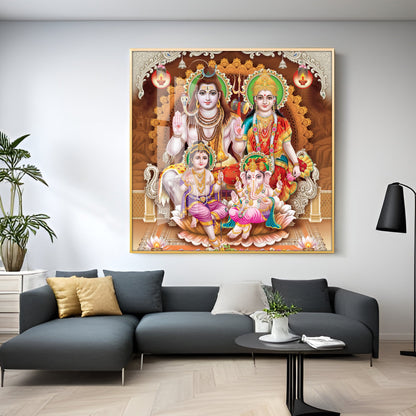Shiv Parivar Premium Acrylic Square Wall Art - 24X24 inches / Gold