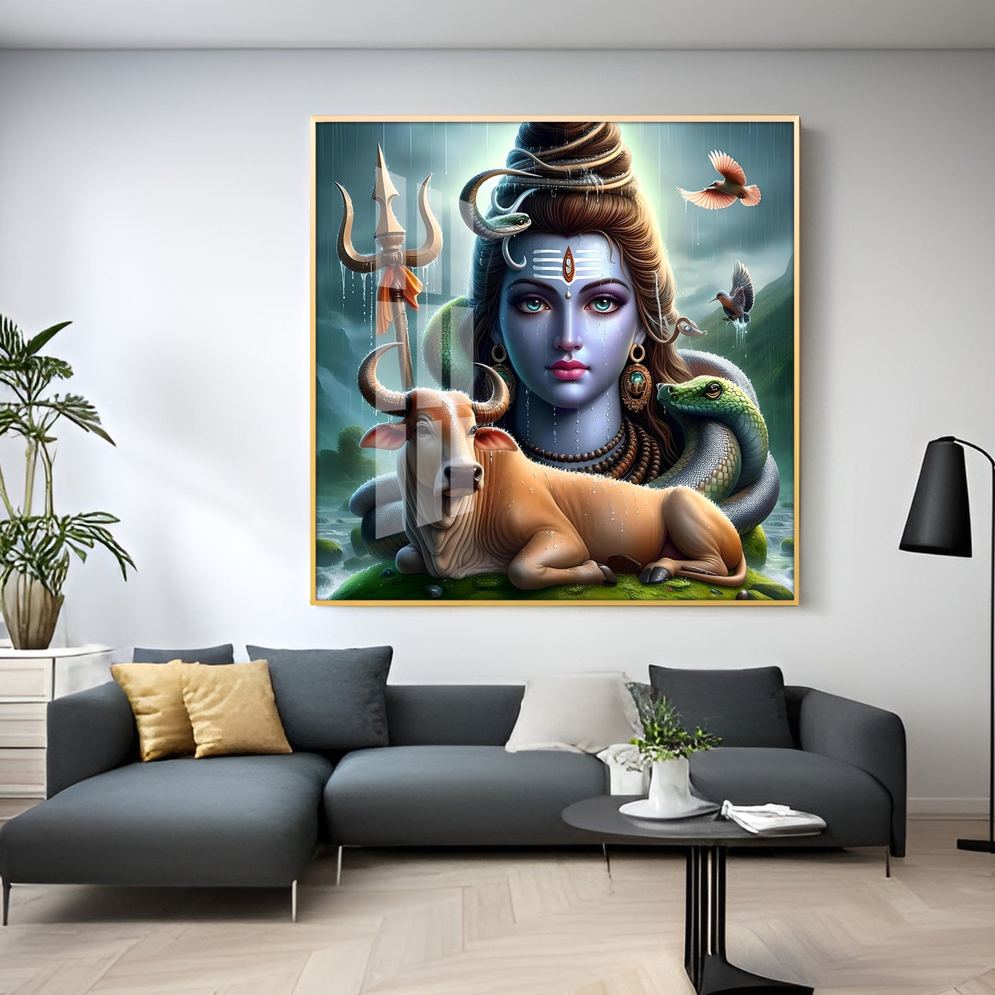 Lord Shiva Mahadev With Nandi Premium Acrylic Square Wall Art