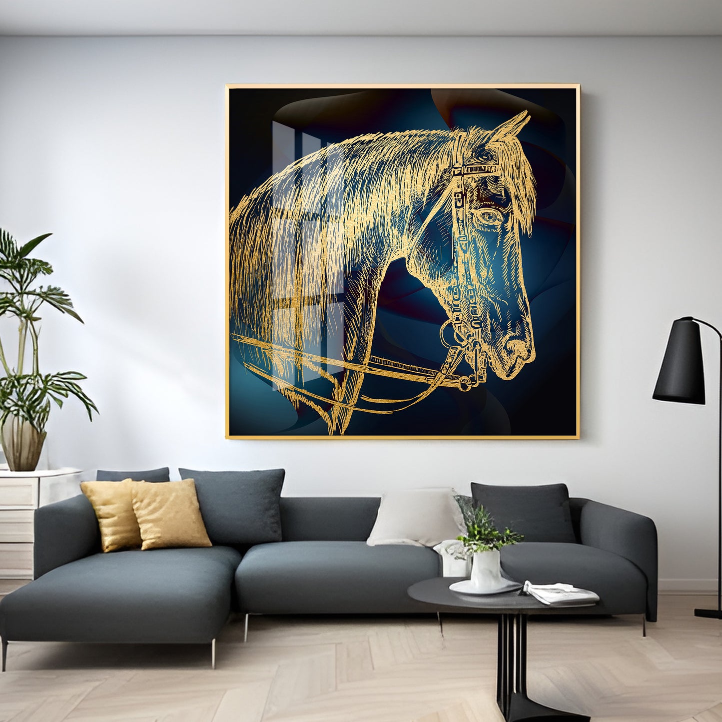 Golden Horse Head Premium Acrylic Square Wall Art