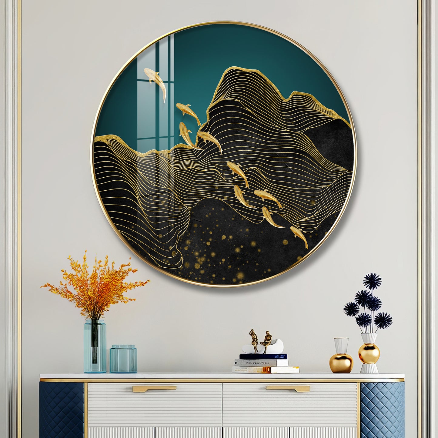 Black Wave Majesty Premium Acrylic Round Wall Art