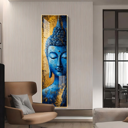 Blue and Gold Meditating Buddha Premium Acrylic Vertical Wall Art