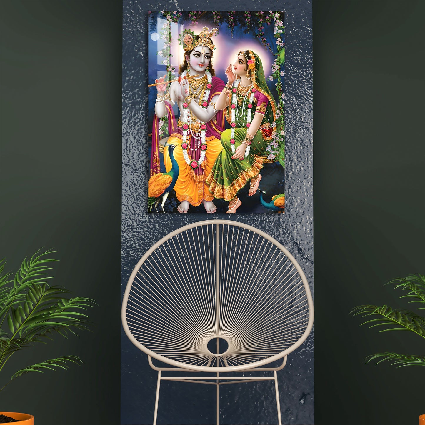 Radha Krishna with Peacock Acrylic Wall Art