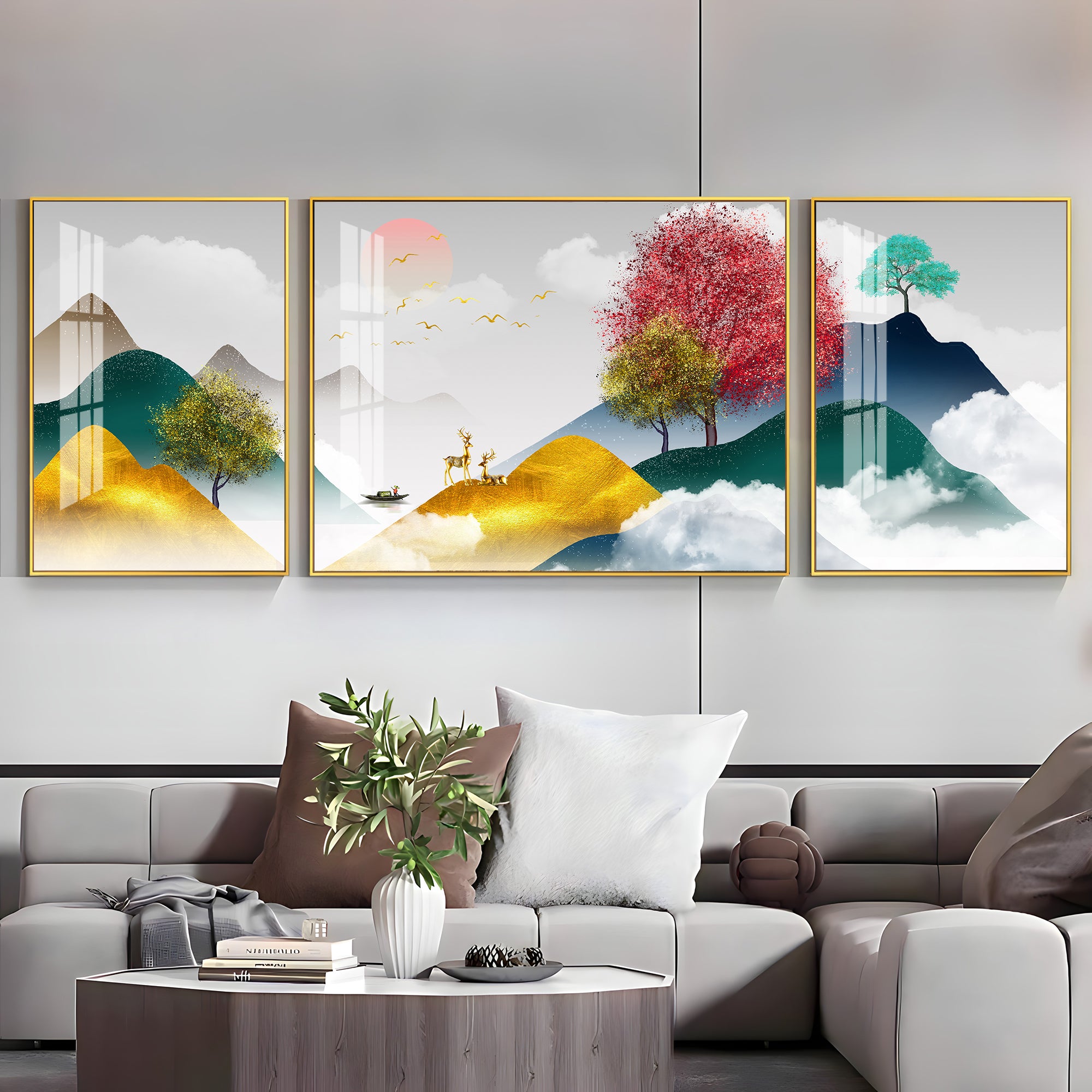 Serene Nature Luxury Crystal Wall Art (Set of 3)