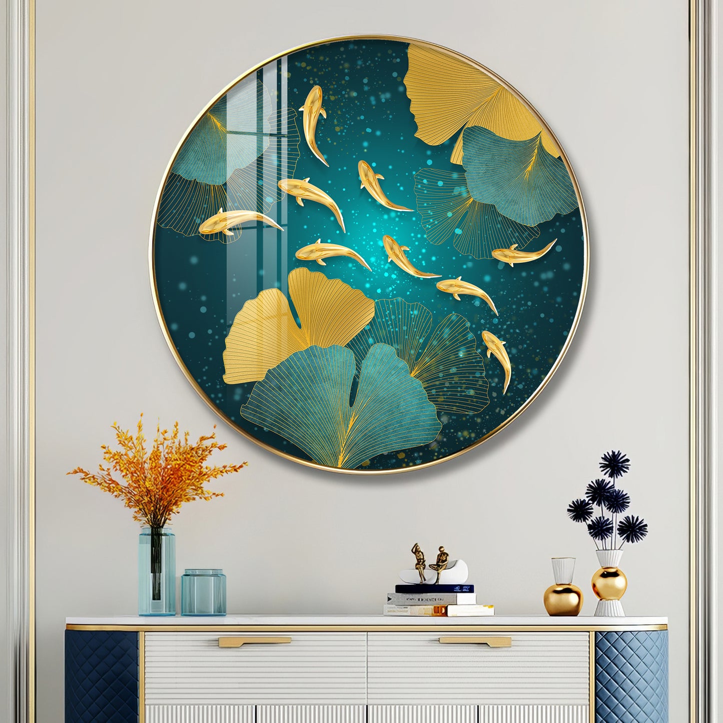 Golden Koi Fish Premium Acrylic Round Wall Art