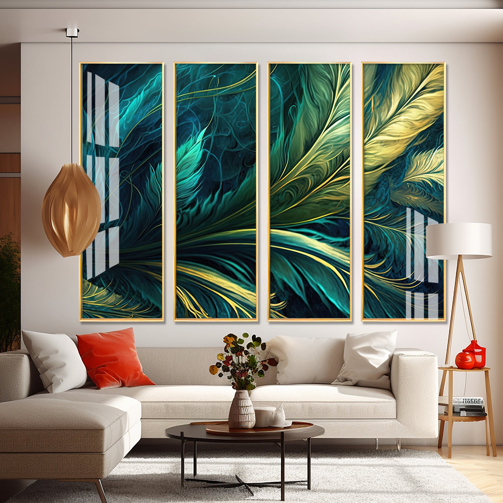 Tropical Leaves Premium Acrylic Vertical Wall Art (set of 4)