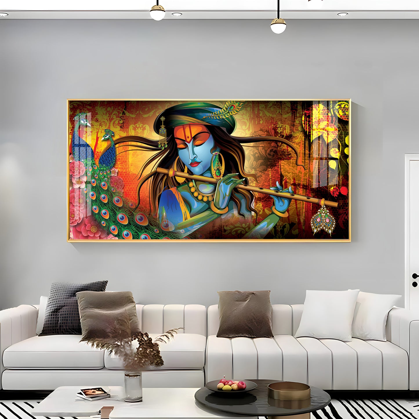 Krishna In Vrindavan Premium Acrylic Horizontal Wall Art