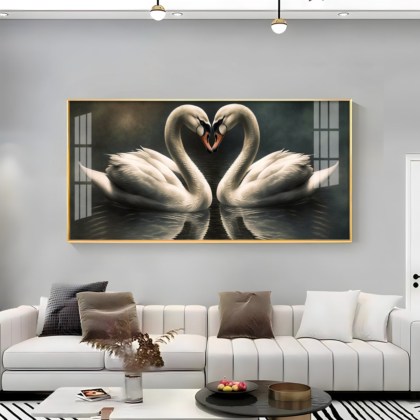 Soulful Vibrant Two Swan Premium Acrylic Horizontal Wall Art