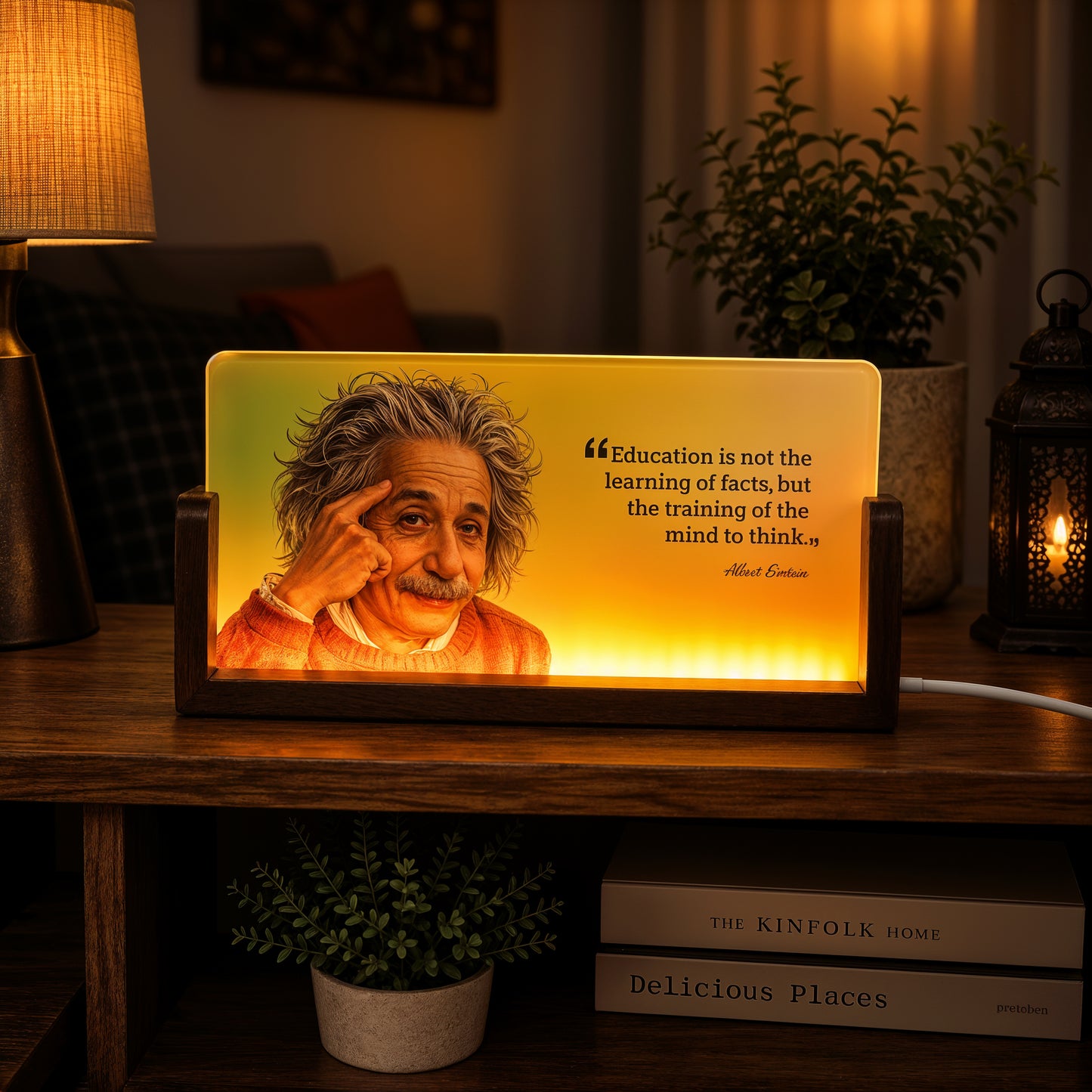 Albert Einstein Acrylic LED Table Lamp - Wooden Stand