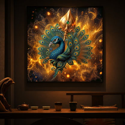 Lord Murugan’s Majestic Peacock Modern Luxury Backlight Square Wall Art