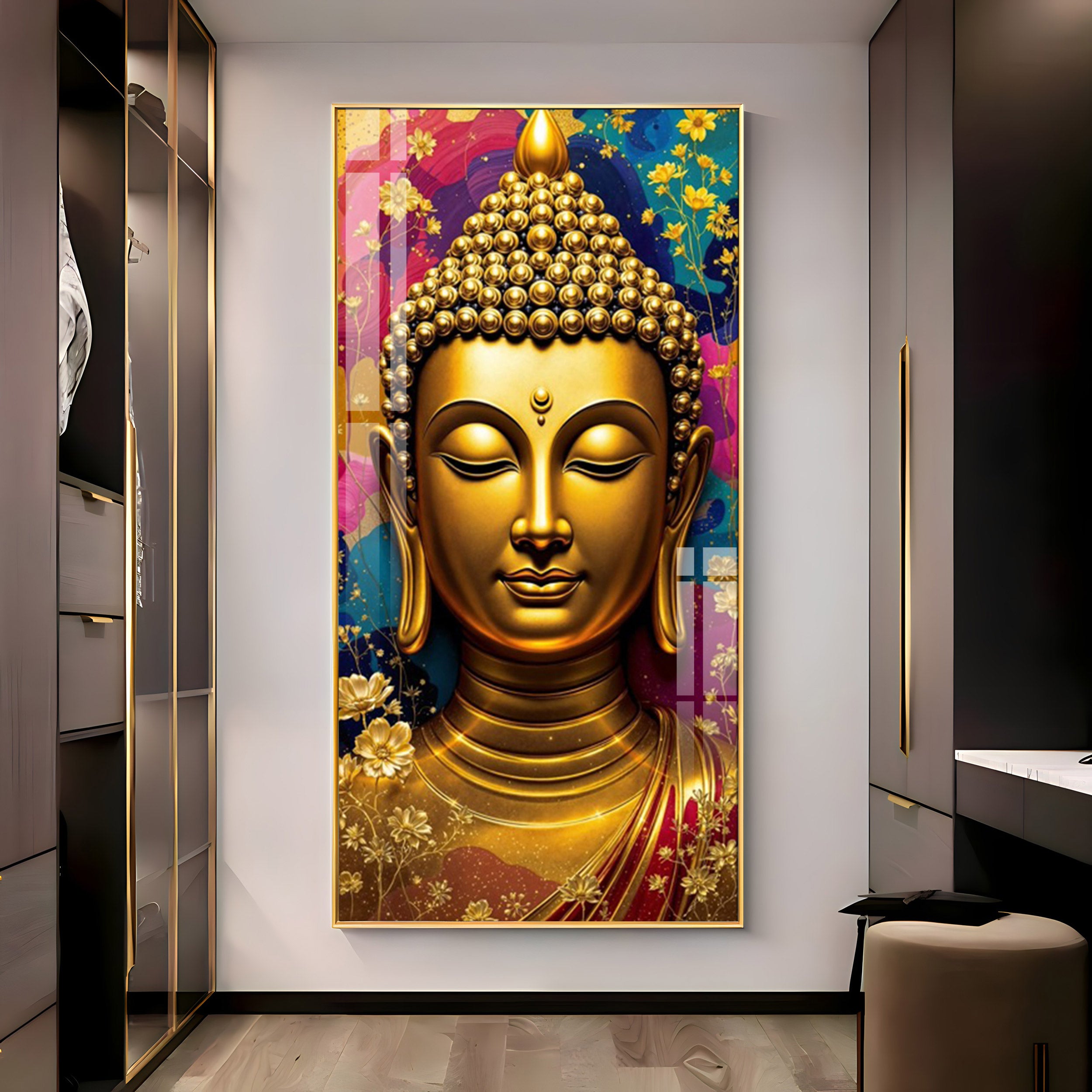 Golden Buddha Portrait Premium Acrylic Vertical Wall Art