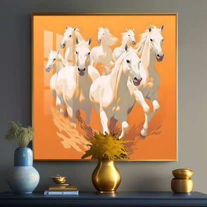 Lucky White Horses Premium Acrylic Square Wall Art